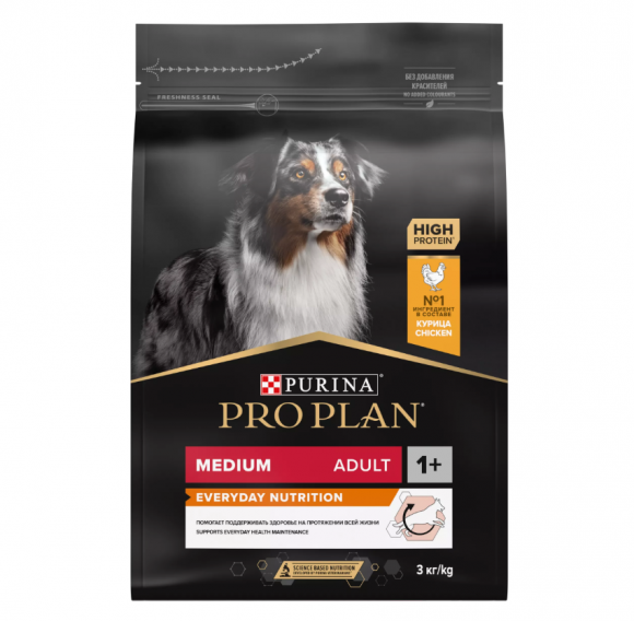 Корм Purina Pro Plan EVERYDAY NUTRITION для взрослых собак средних пород с курицей, 3 кг