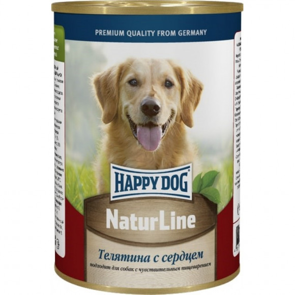 Консервы Happy Dog Natur Line для собак Телятина с сердцем 410гр
