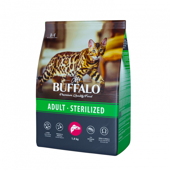 Корм Mr.Buffalo STERILIZED для стерилизованных кошек и кастрированных котов, лосось, 1,8кг