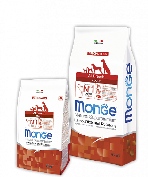 Корм Monge Speciality Line All Breeds Adult Lamb, Rice and Potatoes для собак всех пород с ягненком, рисом и картофелем 2,5кг