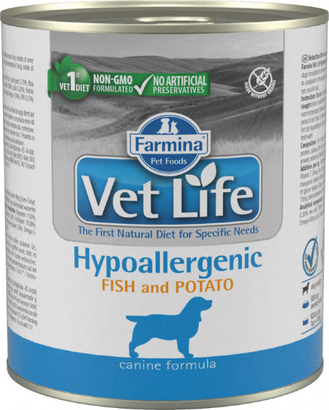 Ветеринарный влажный корм Farmina Vet Life Dog Hypoallergenic Fish&Potato паштет для собак при пищевой аллергии или пищевой непереносимости Рыба с картофелем 300гр