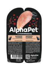Влажный корм AlphaPet Superpremium для кошек (ЦЫПЛЕНОК, КЛЮКВА В СОУСЕ), 80 г