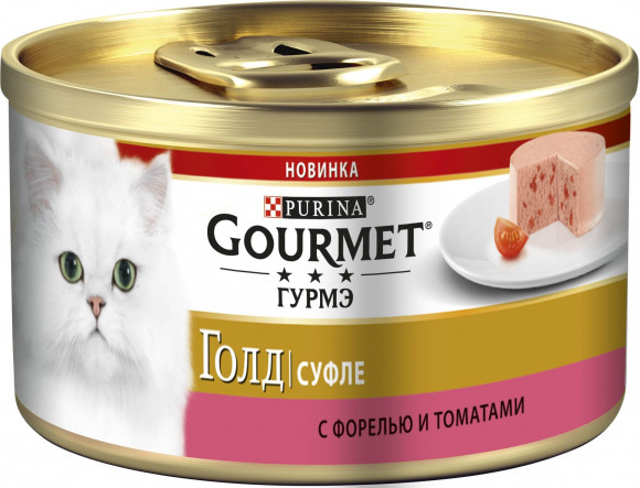 Консервы Gourmet GOLD для кошек суфле с форелью в томате, банка, 85г