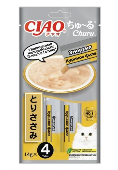 Лакомство Inaba Ciao Churu функциональное пюре для кошек куриное филе Энергия 14г * 4шт