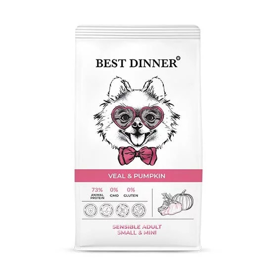 Корм BEST DINNER для собак мелких пород склонных к аллергии (ТЕЛЯТИНА, ТЫКВА), 10 кг.