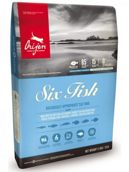 Корм Orijen SIX FISH беззерновой для кошек гипоаллергенный 6 видов рыб 1,8кг