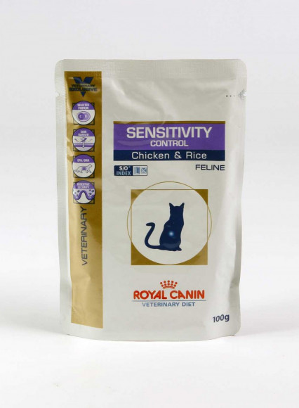 Акция! Ветеринарный влажный корм Royal Canin S/O для кошек при пищевой аллергии/непереносимости Sensitivity Control Сhicken&Rice с курицей и рисом (пауч) 3*85гр + 1*85гр в подарок!
