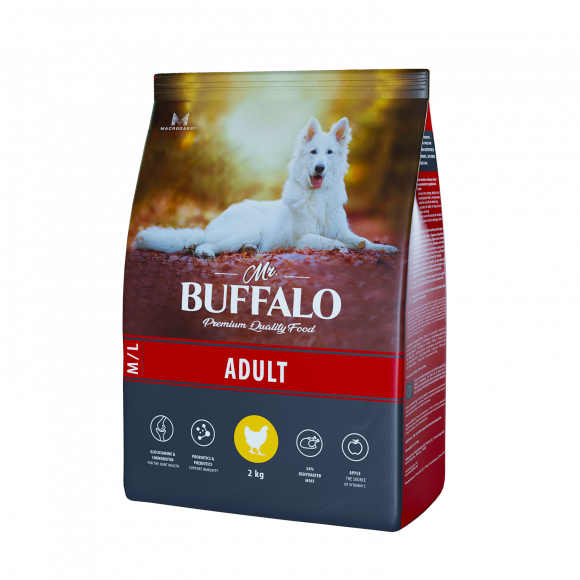 Корм Mr.Buffalo ADULT M/L для взрослых собак средних и крупных пород, курица, 2кг