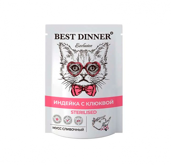 Влажный корм BEST DINNER EXCLUSIVE для стерилизованных кошек (ИНДЕЙКА, КЛЮКВА), 85 г.