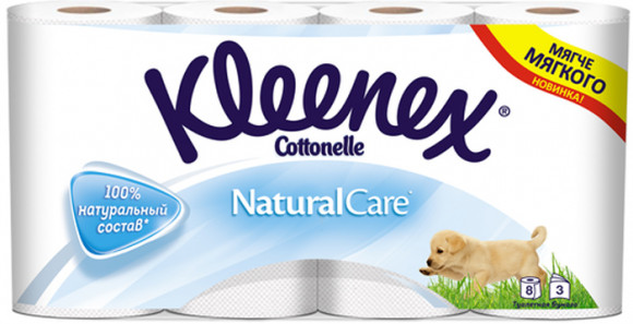 Туалетная бумага Kleenex белая Natural Cottonelle 3х слойная, 8 шт