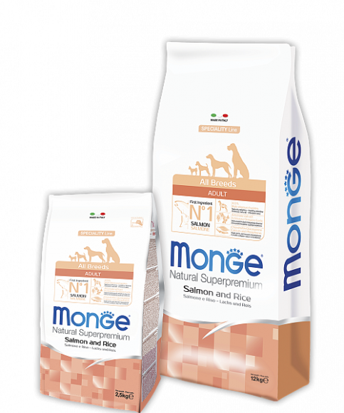 Корм Monge Speciality Line All Breeds Adult Salmone and Rice для взрослых собак всех пород лосось с рисом 12кг