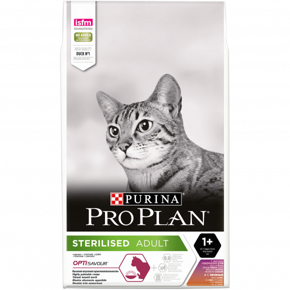 Корм Purina Pro Plan для стерилизованных кошек с уткой и печенью, 10кг