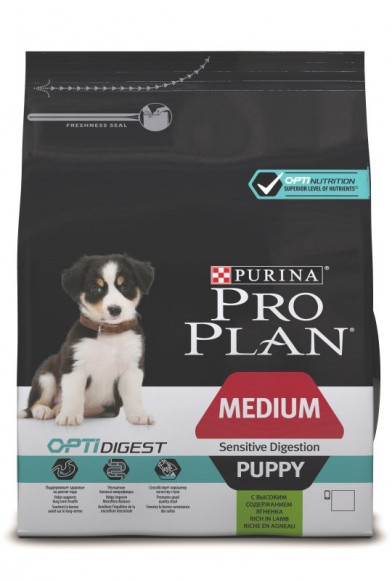 Корм Purina Pro Plan SENSITIVE DIGESTION для щенков средних пород с чувствительным пищеварением с ягненком, 12 кг Корм Purina Pro Plan SENSITIVE DIGESTION для щенков средних пород с чувствительным пищеварением с ягненком, 12 кг