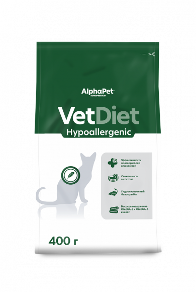 Ветеринарный корм AlphaPet Vet Diet Hypoallergenic для кошек при пищевой аллергии 400 г