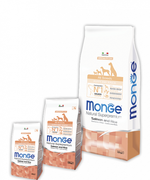 Корм Monge Speciality Line All Breeds Puppy & Junior Salmone and Rice для щенков всех пород лосось с рисом 12кг