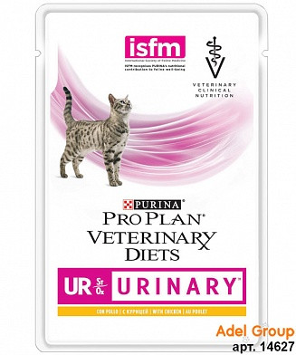 Ветеринарный влажный корм Purina Pro Plan Veterinary diets UR, корм для кошек при болезнях нижних отделов мочевыводящих путей c курицей 85гр.