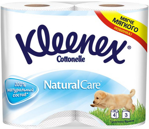 Туалетная бумага Kleenex белая Natural Care 3 слоя, 4 шт