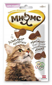 Лакомые кусочки для кошек в форме рыбок со вкусом лосося 35гр Мнямс