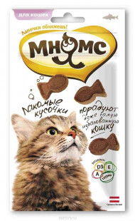 Лакомые кусочки для кошек в форме рыбок со вкусом лосося 35гр Мнямс