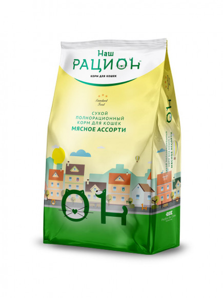 Корм Наш Рацион для кошек полнорационный Мясное ассорти 10кг