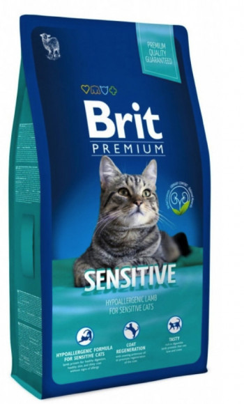 Корм Brit Premium Cat Sensitive для кошек с чувствительным пищеварением с ягненком 300гр