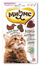 Лакомые кусочки для кошек мясное ассорти, курица, ягненок, утка Мнямс 35гр