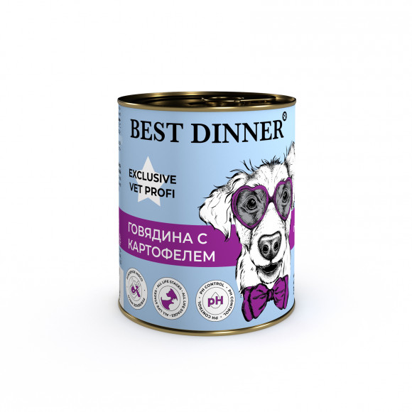 Ветеринарный влажный корм BEST DINNER EXCLUSIVE VET PROFI URINARI для собак и щенков с 6 мес с профилактикой мочекаменной болезни (ГОВЯДИНА), 340 г