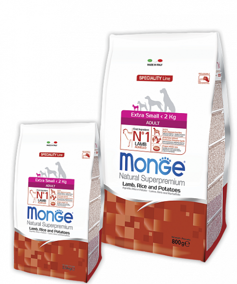 Корм Monge Speciality Line Extra Small Adult Lamb, Rice and Potatoes для взрослых собак миниатюрных пород с ягненком, рисом и картофелем 2,5кг