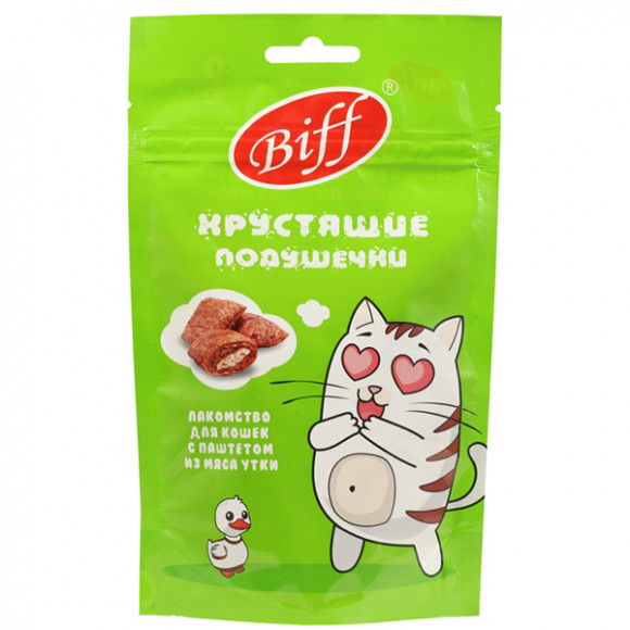 Лакомство TITBIT Хрустящие подушечки Biff для кошек с паштетом из утки 60 г