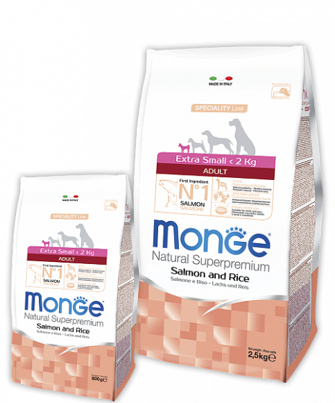 Корм Monge Speciality Line Extra Small Adult Salmone and Rice для собак миниатюрных пород лосось с рисом 2,5кг