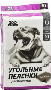 Пеленки угольные ЗооАрена для животных 60*90см (10шт) Пеленки угольные ЗооАрена для животных 60*90см (10шт)