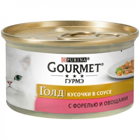 Консервы Purina Gourmet Gold для кошек, форель и овощи, банка, 85 г