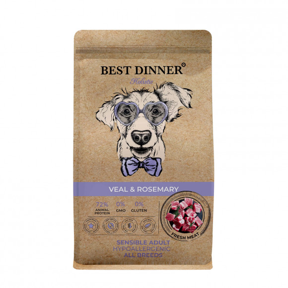 Корм Best Dinner Holistic для собак всех пород гипоаллергенный Телятина и розмарин 3 кг