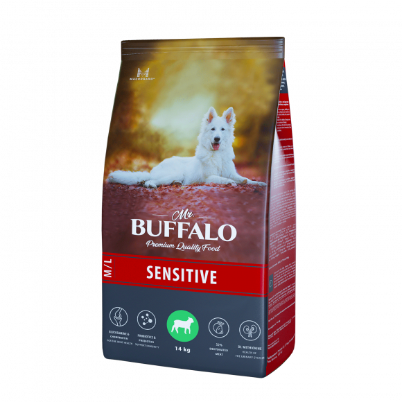 Корм Mr.Buffalo ADULT SENSITIVE для взрослых собак всех пород с чувствительным пищеварением, ягненок, 14кг