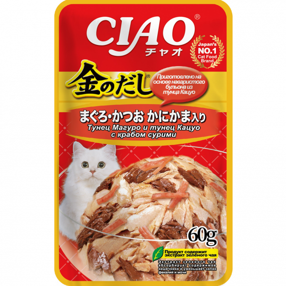 Влажный корм INABA Kinnodashi для кошек Тунец/Краб сурими в желе 60гр