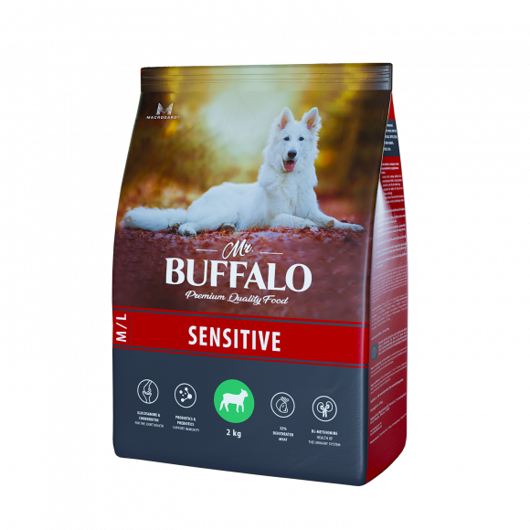 Корм Mr.Buffalo ADULT SENSITIVE для взрослых собак всех пород с чувствительным пищеварением, ягненок, 2кг