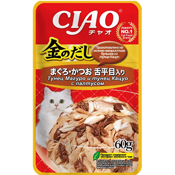 Влажный корм INABA Kinnodashi для кошек Тунец/Палтус в желе 60 г Влажный корм INABA Kinnodashi для кошек Тунец/Палтус в желе 60 г