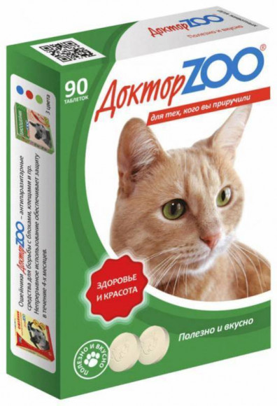 Витаминные лакомства Доктор ZOO для кошек с L-карнитином и таурином 90 таблеток