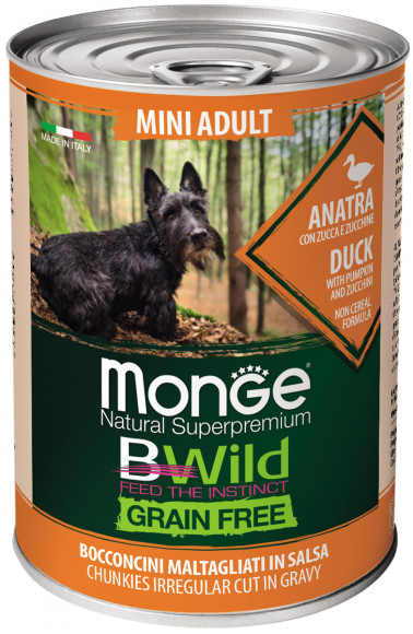 Консервы Monge BWild Dog Grain Free Mini беззерновые для взрослых собак мелких пород утка 400гр