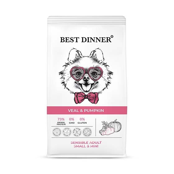 Корм BEST DINNER для собак мелких пород склонных к аллергии (ТЕЛЯТИНА, ТЫКВА), 1,5 кг.