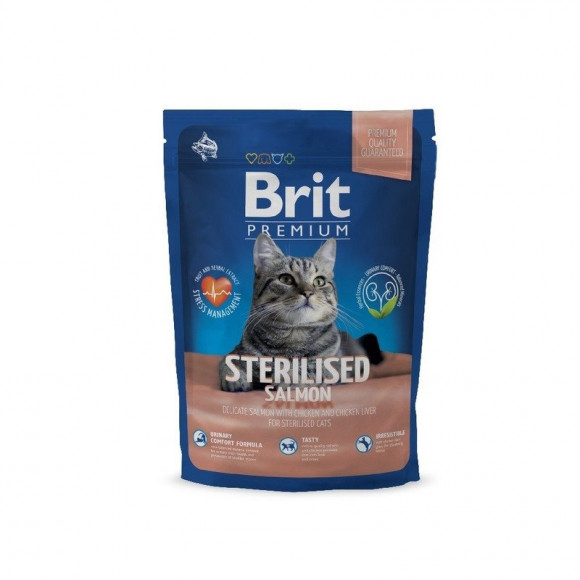 Корм Brit Premium Cat Sterilised для стерилизованных кошек с лососем, курицей и куриной печенью 800гр