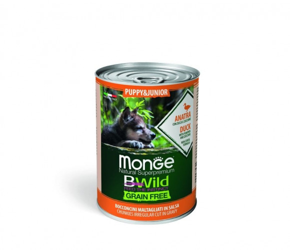 Консервы Monge BWild Dog Grain Free Puppy&Junior беззерновые для щенков всех пород утка 400гр