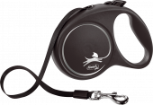 Поводок-рулетка Flexi Black Design L 5м, до 50кг ремень (серебро)