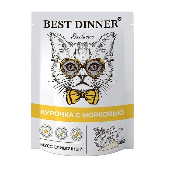 Влажный корм BEST DINNER EXCLUSIVE пауч для котят (КУРИЦА, МОРКОВЬ), 85 г.