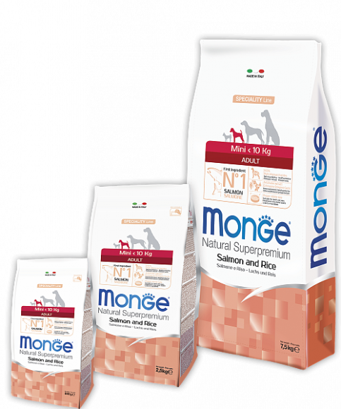Корм Monge Speciality Line Mini Adult Salmone and Rice для собак маленьких пород с лососем и рисом 2,5кг