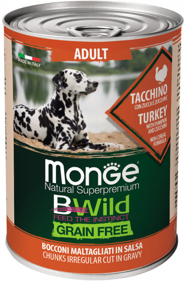 Консервы Monge BWild Dog Grain Free беззерновые для взрослых собак всех пород индейка 400гр