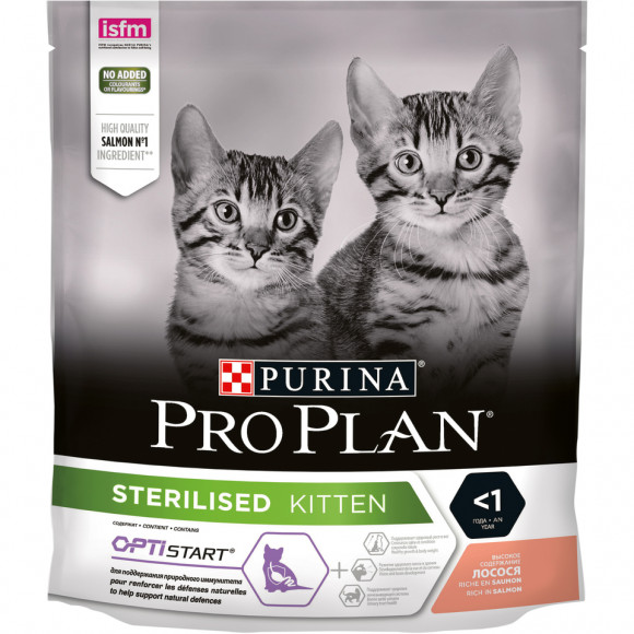 АКЦИЯ!!! Корм Purina Pro Plan Kitten Sterilised OptiStart для стерилизованных котят, лосось, 400 + 400 г в подарок!