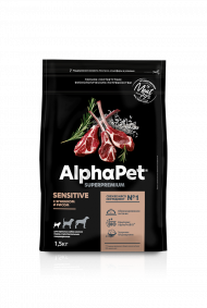 Корм AlphaPet для собак мелких пород с чувствительным пищеварением (ягненок и рис) 1,5 кг