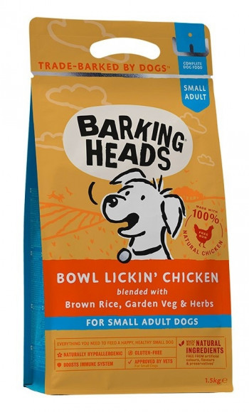 Корм Barking Heads для собак малых пород с чувствительным пищеварением с курицей и рисом "До последнего кусочка" 1,5кг