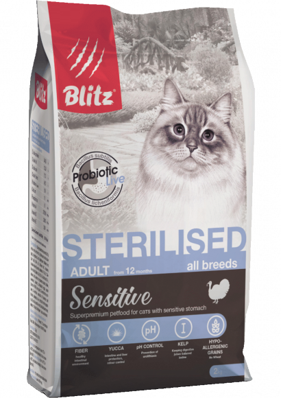 Корм Blitz Sterilised для стерилизованных кошек с индейкой 10кг